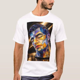 Geometric Glass Portrait – Modern Abstract Male Fa T-Shirt