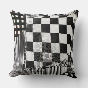 Geometric Glitch Collage Checker Pattern Throw Pillow