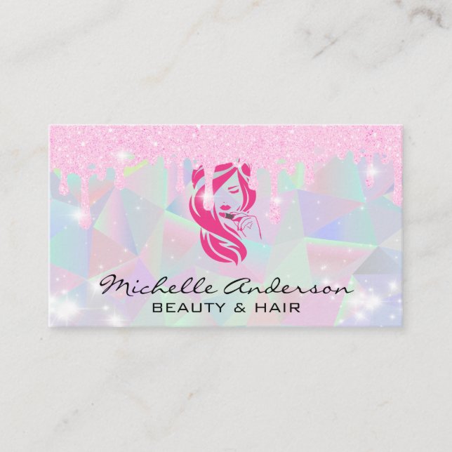 Geometric | Glitter Pixie Dust Drip | Sparkle Business Card (Front)