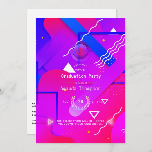 Geometric Glow Virtual Graduation Party Invitation (Front/Back)