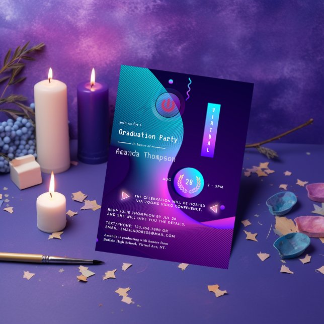 Geometric Glow Virtual Graduation Party Invitation (Creator Uploaded)