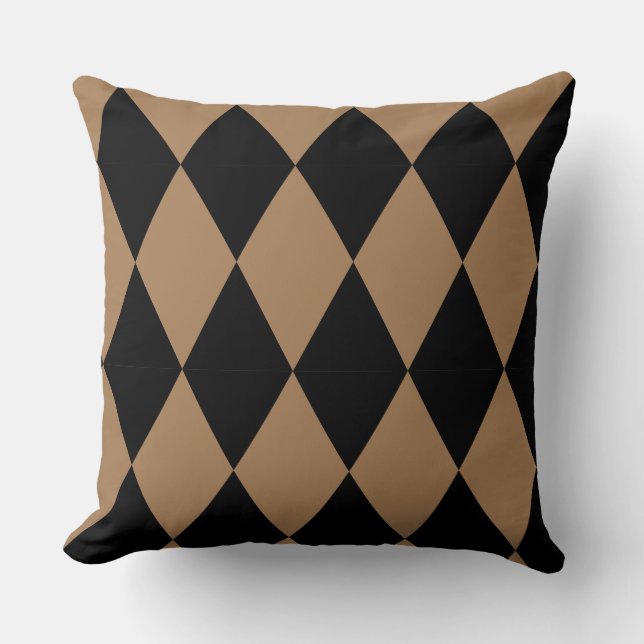 Geometric Gold and Black Diamond Harlequin Modern Throw Pillow (Front)