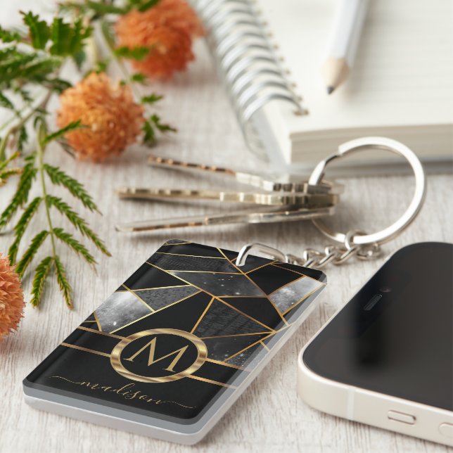 Geometric Gold and Black   Keychain (Front Right)