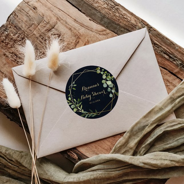 Geometric Gold Blue Green Baby Shower Favour  Classic Round Sticker (Creator Uploaded)