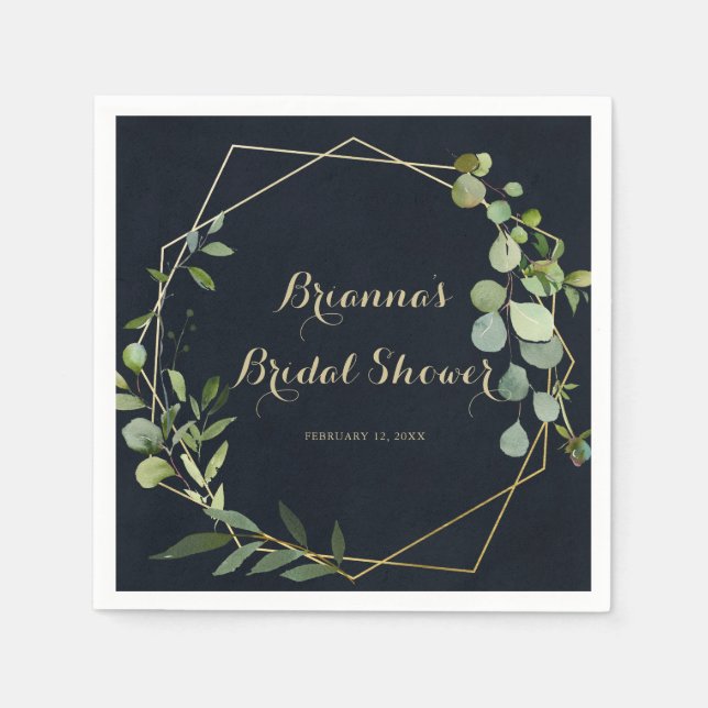 Geometric Gold Blue Green Bridal Shower Napkins (Front)
