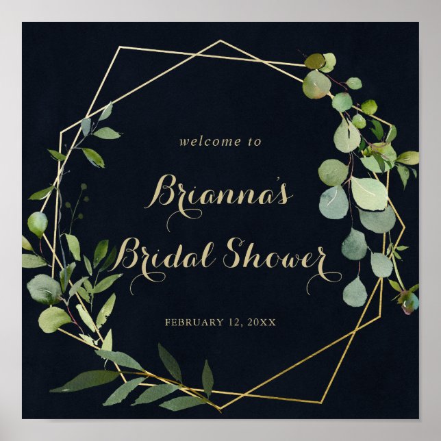Geometric Gold Blue Green Bridal Shower Welcome Poster (Front)