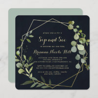 Geometric Gold Blue Green Calligraphy Sip and See 