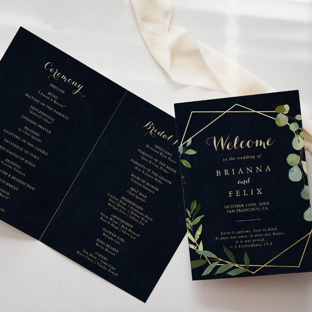 Geometric Gold Blue Green Folded Wedding  Program (Creator Uploaded)