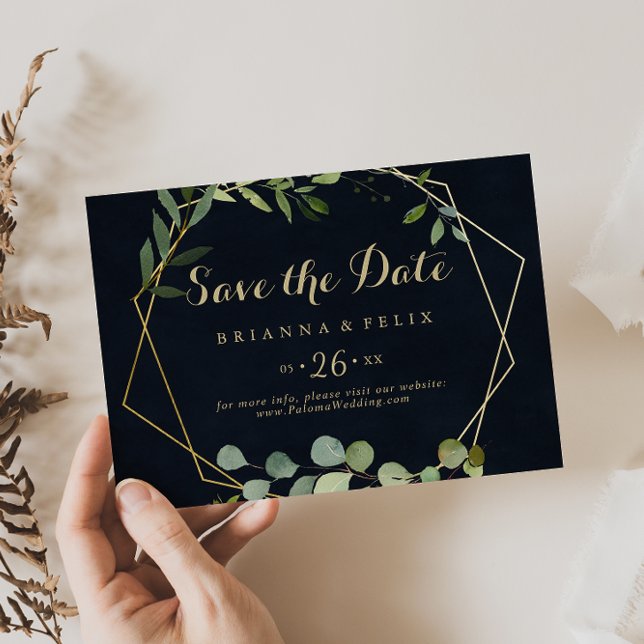 Geometric Gold Blue Green Horizontal Wedding  Save The Date (Creator Uploaded)