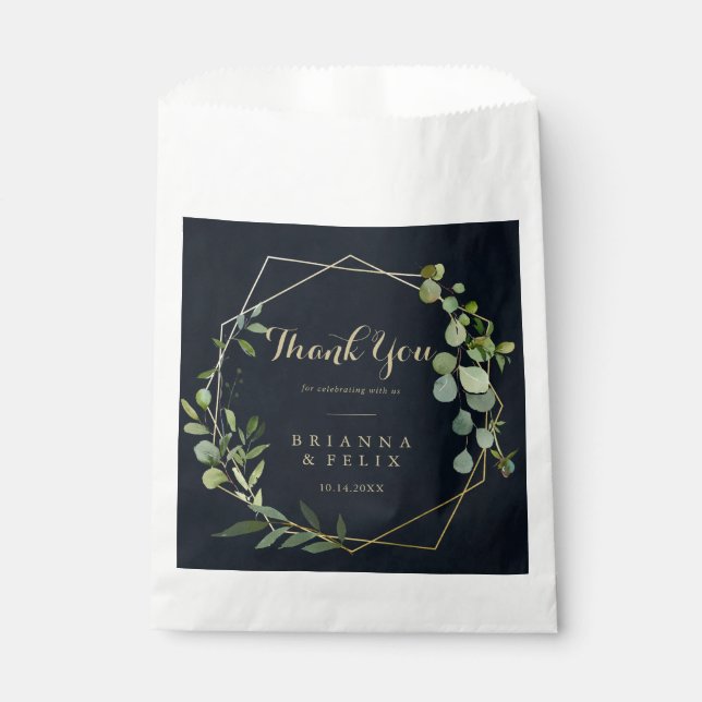 Geometric Gold Blue Green Thank You Wedding  Favour Bag (Front)