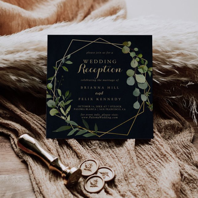 Geometric Gold Blue Green Wedding Reception Invitation (Creator Uploaded)