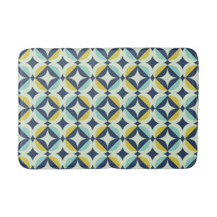 Geometric Gold & Blue Pattern Bath Mat