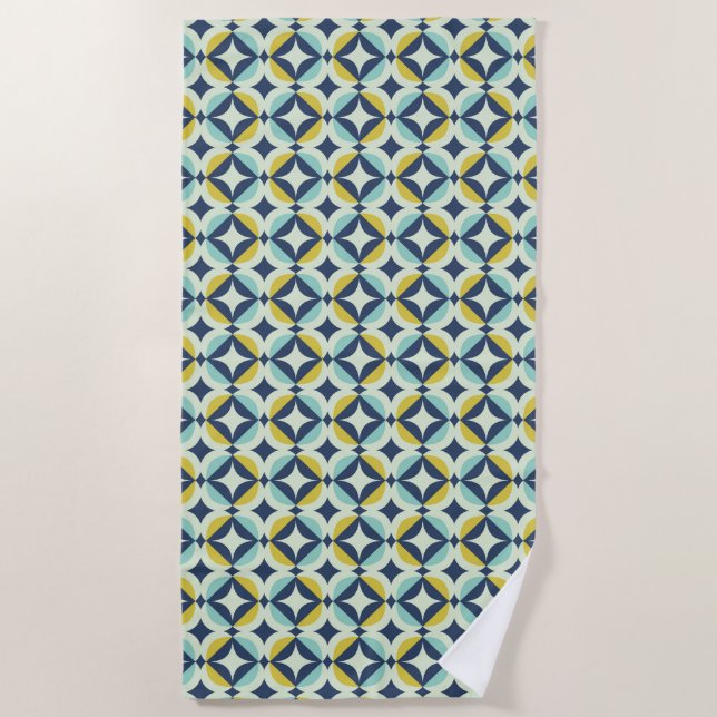 Geometric Gold & Blue Pattern Beach Towel (Front)