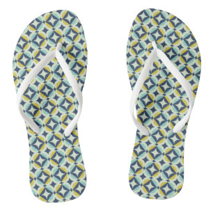 Geometric Gold & Blue Pattern Flip Flops