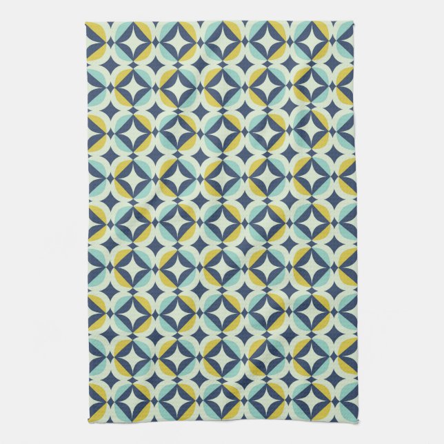 Geometric Gold & Blue Pattern Kitchen Towel (Vertical)