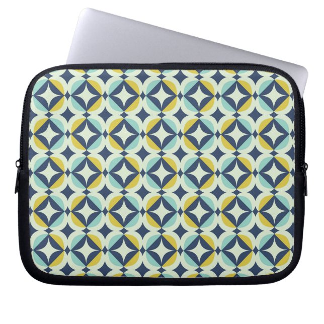 Geometric Gold & Blue Pattern Laptop Sleeve (Front)