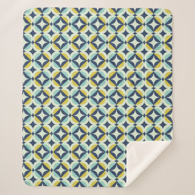 Geometric Gold & Blue Pattern Sherpa Blanket (Front)