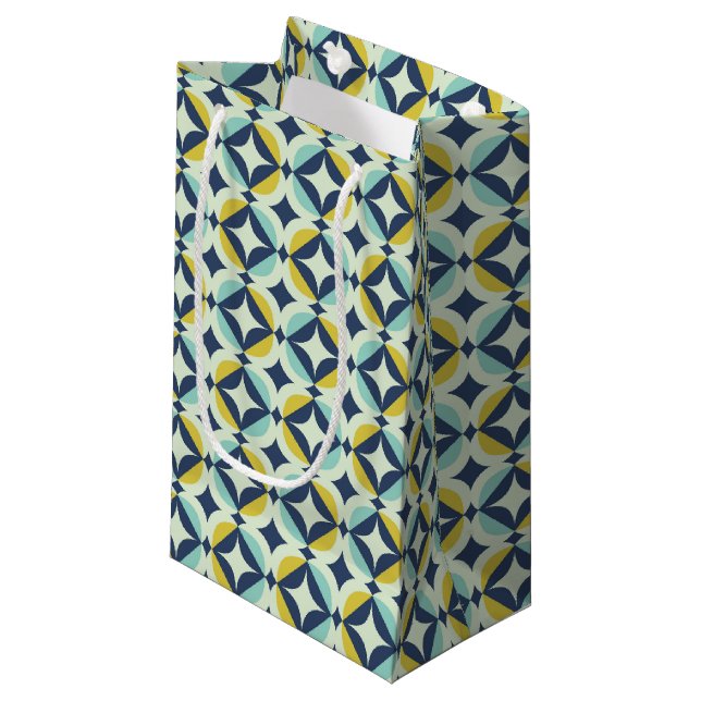 Geometric Gold & Blue Pattern Small Gift Bag (Front Angled)