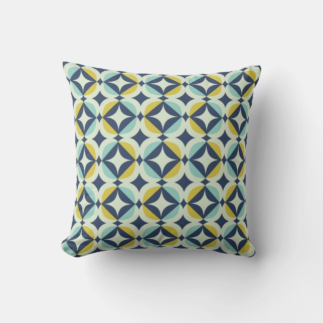 Geometric Gold & Blue Pattern Throw Pillow (Front)
