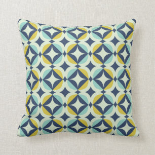 Geometric Gold & Blue Pattern Throw Pillow