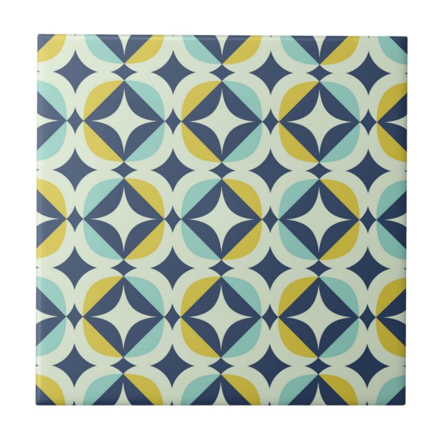 Geometric Gold & Blue Pattern Tile (Front)