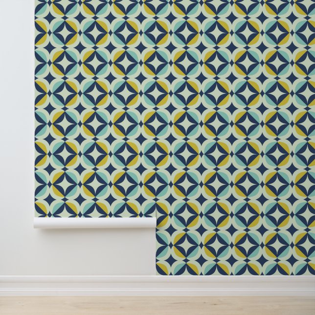 Geometric Gold & Blue Pattern Wallpaper (Application)