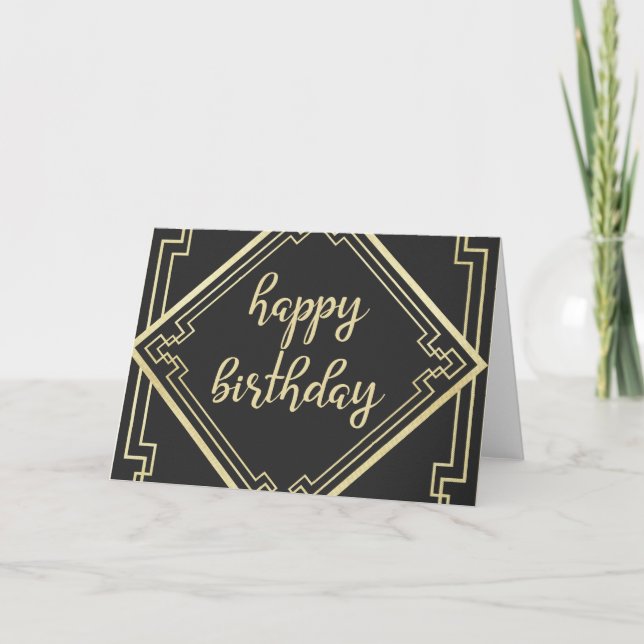 Geometric Gold Borders Art Deco Birthday Card (Front)