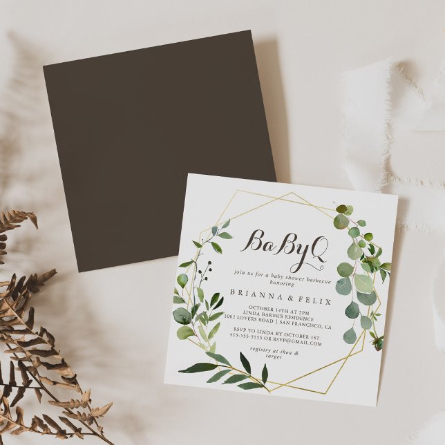 Geometric Gold Brown BabyQ Baby Shower Barbecue Invitation (Creator Uploaded)