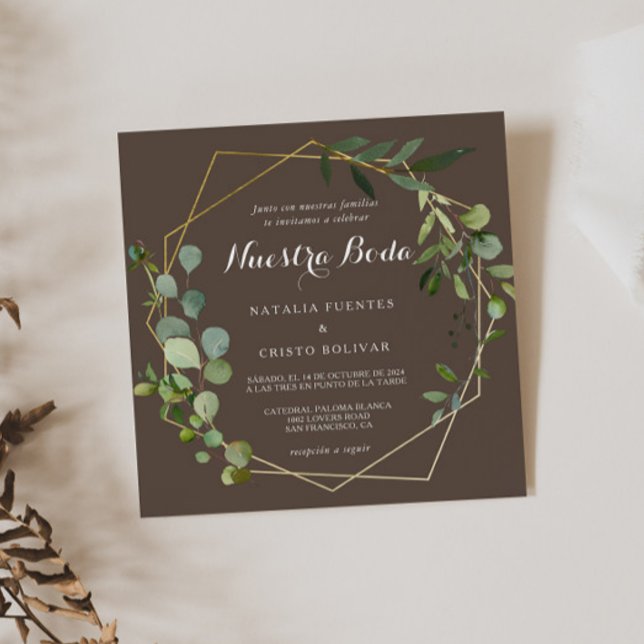 Geometric Gold Brown Green Spanish Wedding  Invitation (Creator Uploaded)