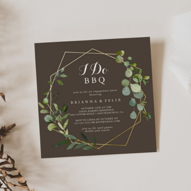 Geometric Gold Brown I Do BBQ Engagement Party  Invitation (Creator Uploaded)