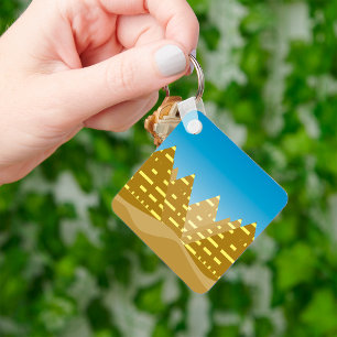 Geometric Gold Egyptian Pyramids Desert Landscape Keychain