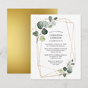 Geometric Gold Eucalyptus Bridal Shower Small Invitation