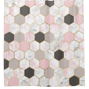 Geometric gold foil, marble hexagon pattern.