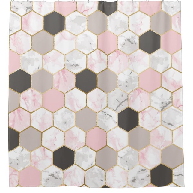 Geometric gold foil, marble hexagon pattern. (Front)