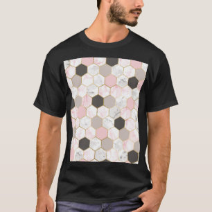 Geometric gold foil, marble hexagon pattern. T-Shirt