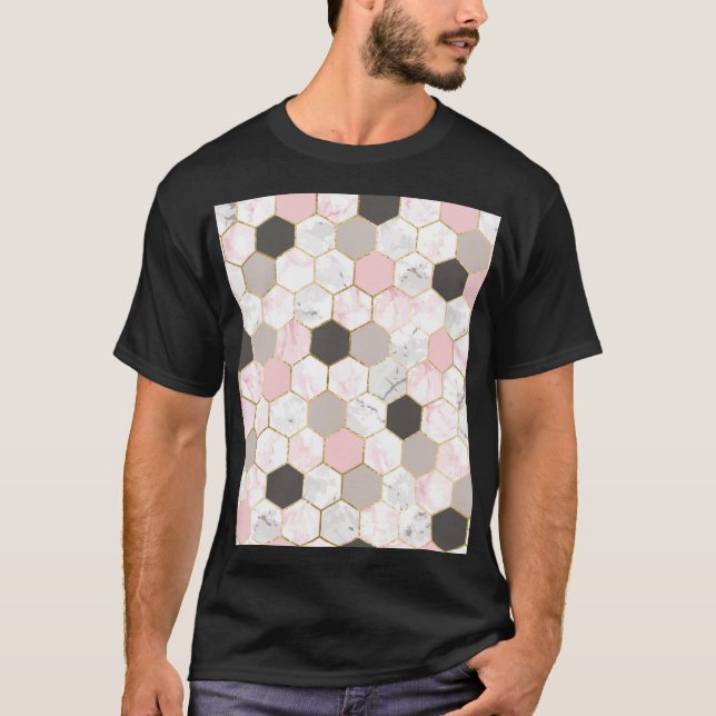 Geometric gold foil, marble hexagon pattern. T-Shirt (Front)