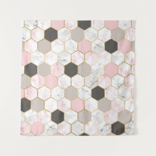 Geometric gold foil, marble hexagon pattern. tapestry