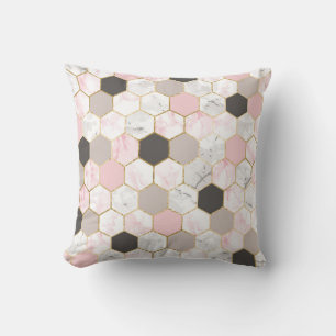 Geometric gold foil, marble hexagon pattern. throw pillow