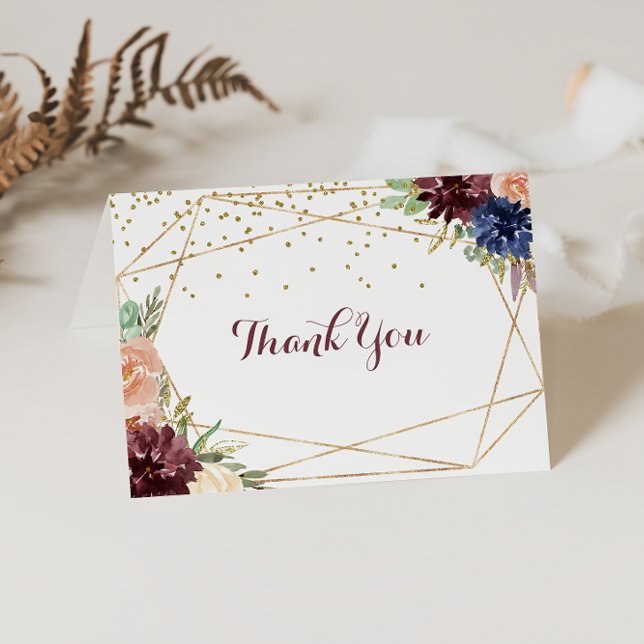 Geometric Gold Folded Wedding Thank You Card (Creator Uploaded)