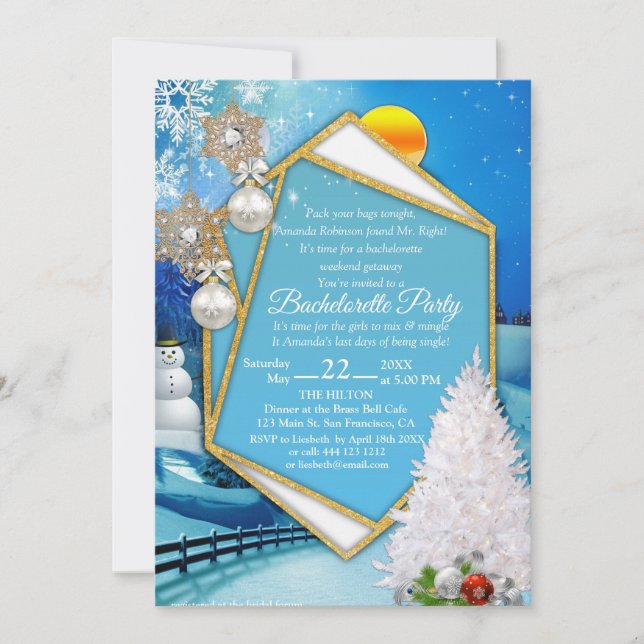 Geometric Gold Frame Bachelorette Invitation (Front)