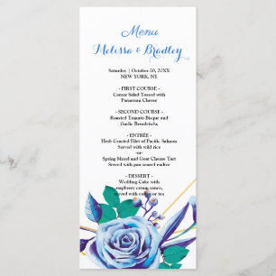 Geometric Gold Frame blue flora Wedding Menu