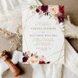 Geometric gold frame burgundy floral wedding invitation<br><div class="desc">A beautiful design with lovely hand painted burgundy and blush watercolor flowers and a modern geometric faux gold frame with text in the middle. The text and back colour can be edited along with other features of this template. For the best quality i recommend HD printing option.</div>