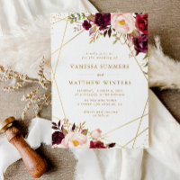 Geometric gold frame burgundy floral wedding