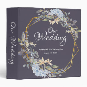 Geometric Gold Frame Dusty Blue Florals Wedding Binder