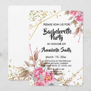 Geometric Gold Frame Pink Floral bachelor Invitation