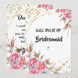 Geometric Gold Frame Pink Floral  Bridesmaid Invitation