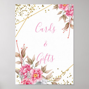 Geometric Gold Frame Pink Floral Cards &Gifts Poster