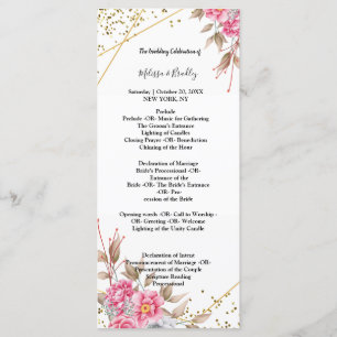 Geometric Gold Frame Pink Floral ceremony Program