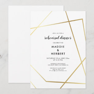 Geometric gold frame wedding rehearsal dinner invitation