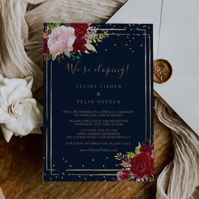 Geometric Gold Glitter and Red Elopement Reception Invitation (Creator Uploaded)